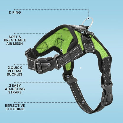 No Pull Reflective Adjustable Dog Harness with Handle- Comfortable Soft All Weather Mesh, Easy On Puppy Harness for Small Medium and Large Dogs (Green) X-Small
