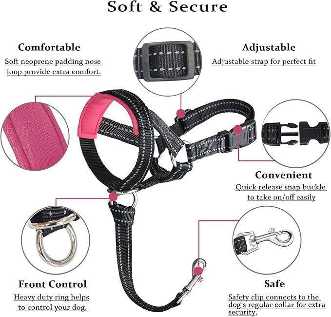 BARKLESS Dog Head Collar, No Pull Head Halter with Soft Padding, Reflective Soft Padded Snout Harness for Small and Medium Dogs