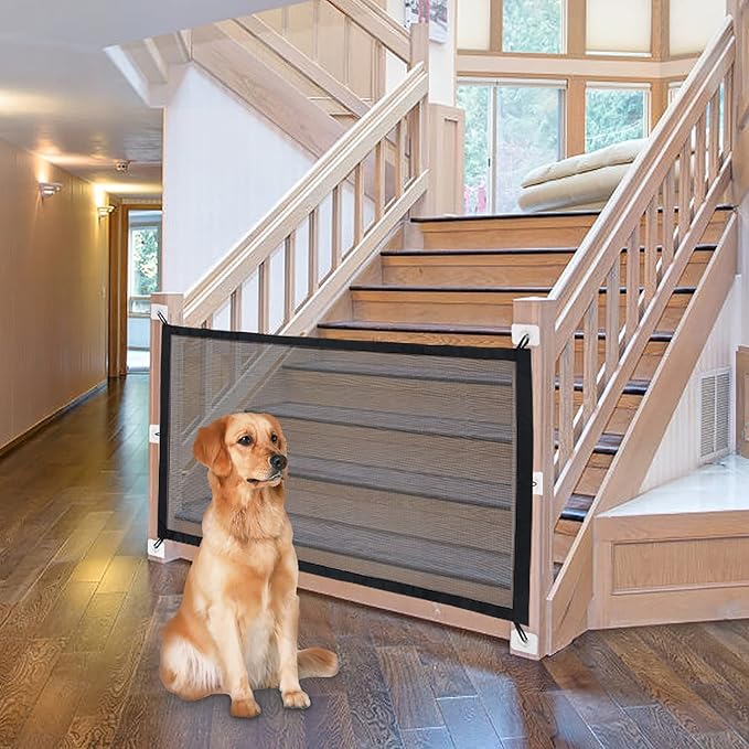 NWK Magic Dog Gate for Stairs Pet Gate for The House Providing a Safe Enclosure for Pets to Play and Rest, 6 Hooks Design (30'' X 30'')