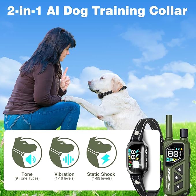 Dog Shock Collar for 3 Dogs - 3300FT Dog Training Collar with Remote for Dogs, IPX7 Waterproof Electric Shock Collar with 3 Training Modes, Rechargeable AI Smart Anti-Barking Device