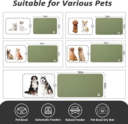 HotLive Dog Food Mat - Absorbent Cat Mat for Food and Water, No Stains Pet Feeding Bowl Mat, Easy to Clean Pet Placemats, Quick Dry Dog Water Dispenser Mat for Messy Drinkers | Paw Green 24"x36"