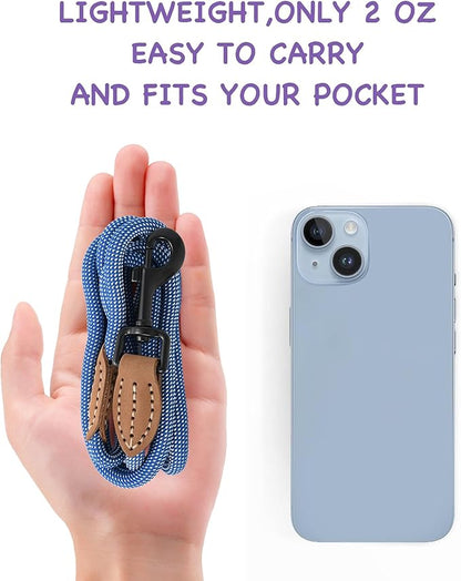 Mile High Life Small Dog Leash, Thin Rope Leash with Genuine Leather Connection and Heavy Duty Metal Clasp, Great for Small Medium Dogs(Blue White,60 Inch-1/3)