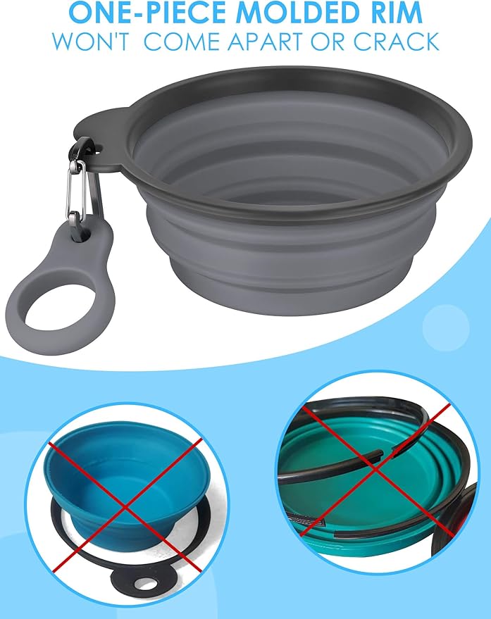 Aonkey Collapsible Dog Bowls with Bottle Carrier, 2 Pack Travel Dog Water Bowl Upgraded Carabiner, One-piece Molded Rim No Fall Off or Crack, Foldable Silicone Portable for Pets Walking Hiking 37oz