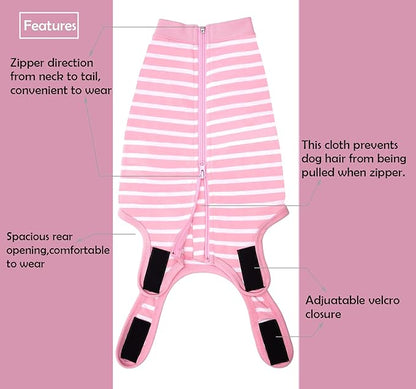 Dog Recovery Suit Female,Pink Medium Spay Surgery Recovery Shirt,Pink-White Striped M