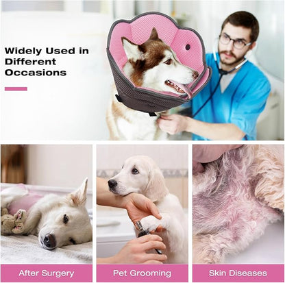 Dog Cone Collar After Surgery,Adjustable Soft Dog Cat Recovery Collar to Stop Licking Wounds,Comfortable Light-Weight Elizabethan Collar for Dogs Anti-Bite Lick Protective Wound,Pink,S