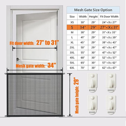 Dog Gate for Stairs Pet Gates for The House: Dog Gate Indoor Dogs Screen Mesh Gate for Doorways Stairways 29 inches Tall, 34 inch Wide, Fits Openings 28'' to 31'' Wide