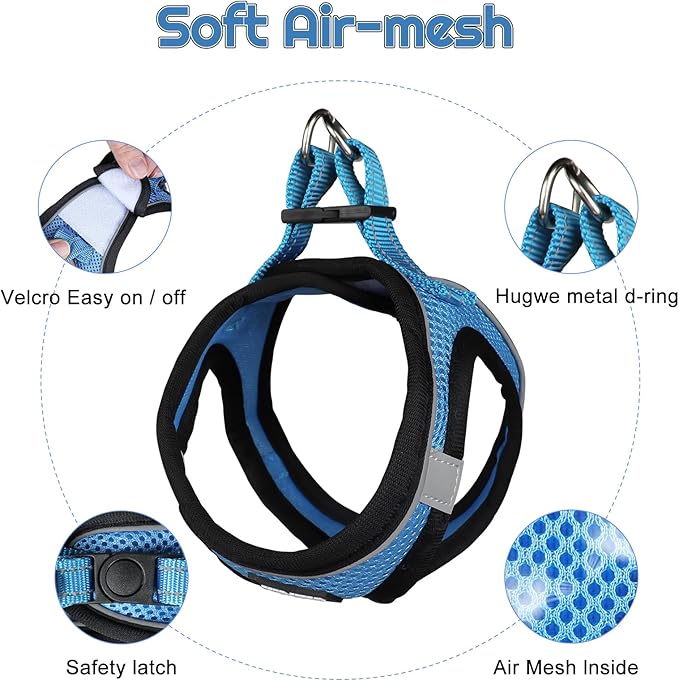 Dog Harness for Small Dogs and Leash Set, Honeycomb Grid, Reflective Lightweight Harness & Anti-Twist Pet Lead Multi Color, Size: XS-S-M. (S, Marine Blue)