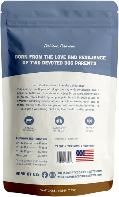 Smart Cookie Freeze Dried Beef Liver Bites - Single Ingredient Beef Liver Dog Treats - Low Calorie Training Treats for Dogs - 2oz Bag, 1 Pack