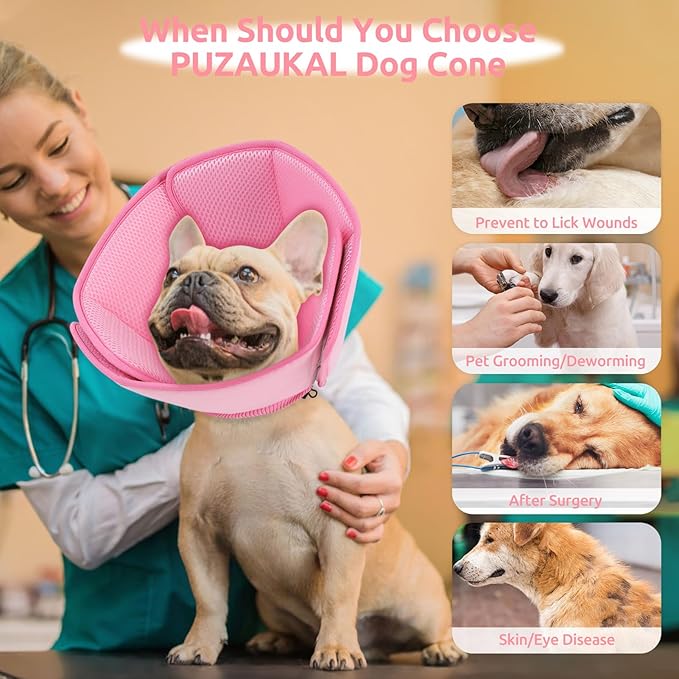 Dog Cone Collar - Soft Elizabethan Collar for Dogs After Surgery, Comfy Cone for Dogs to Stop Licking, Adjustable Dog Cone Alternative for Wound Healing (Pink, XL)