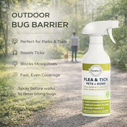 Flea Spray for Home & Pets - Flea and Tick Prevention for Dogs - Plant Based Repellent with Natural Essential Oils for Dog Flea Treatment Protection - Lemongrass Scent - 16 Fl Oz