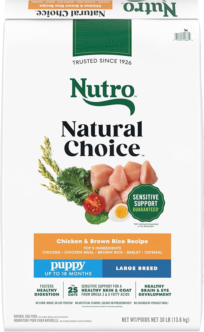 Nutro Natural Choice Dry Dog Food Large Breed, Puppy Food Dry Recipe, Chicken and Brown Rice Recipe, 30 lbs.