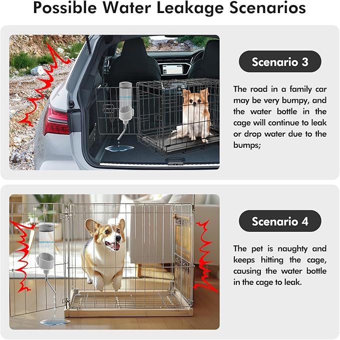VANNON Top Fill Dog Water Dispenser for Cage, 23oz Auto Feeding Crate Water Bottle for Dogs, Cats & Rabbits, Pet Nozzle Diameter: 12mm, BPA Free, Grey