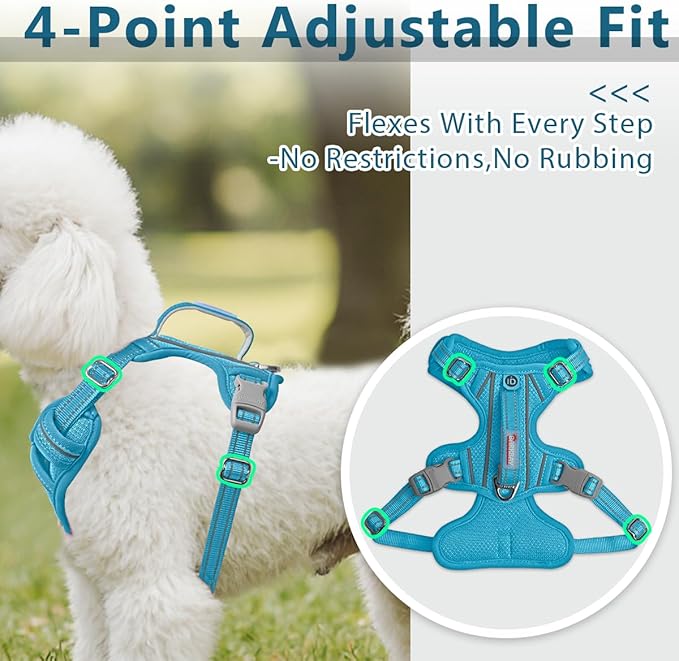 BARKBAY Dog Harness No Pull with ID Tag Pocket - Heavy Duty, Reflective, Easy Control for Large Dogs(Ocean Blue,S)