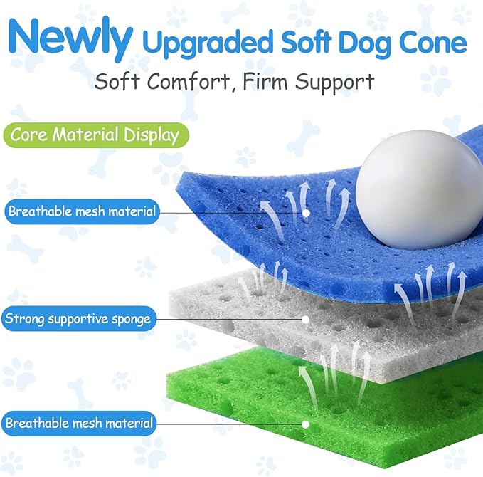 Upgrade Soft Dog Cone Collar, Dog Cone Alternative to Stop Licking After Surgery, Adjustable Comfy Cones for Small/Medium/Large Dogs, Light-Weight Mesh Fabric Elizabethan Collars (L)