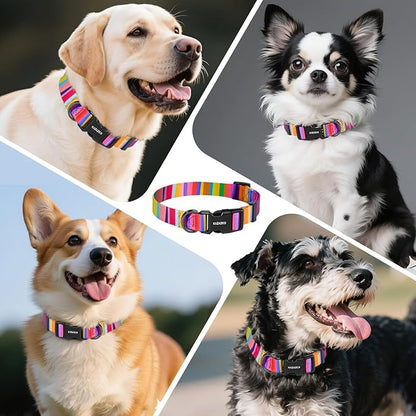 Kazazoo Dog Collar Cute and Soft Nylon Puppy Collar for Boy and Girl, Adjustable Dog Collars for Small Medium Dogs, Rainbow-XS