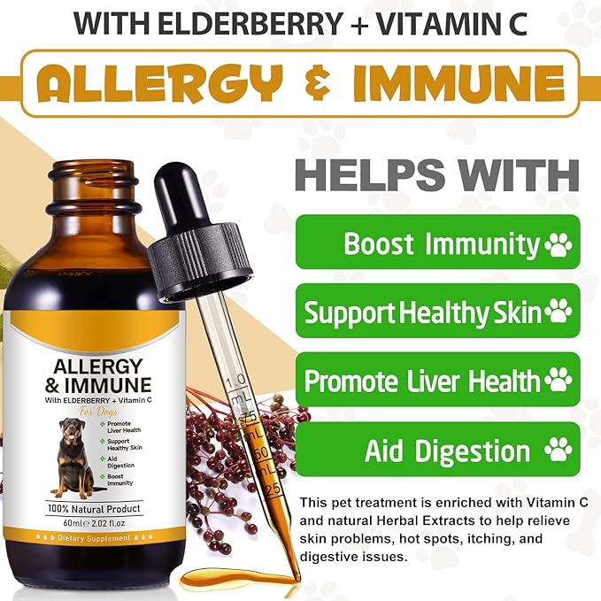 Allergy Relief Drops for Dogs,Allergy and Immune,Immune Support Supplement,Dog Supplement,Natural Pet Supplement for Dog Allergy Relief with Turmeric & Milk Thistle