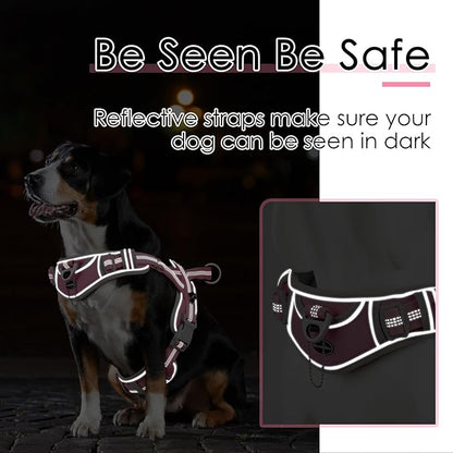 ADVENTUREMORE Medium Dog Harness - No Pull, Adjustable Reflective Vest with Front Clip Handle for Training & Walking - M Pink
