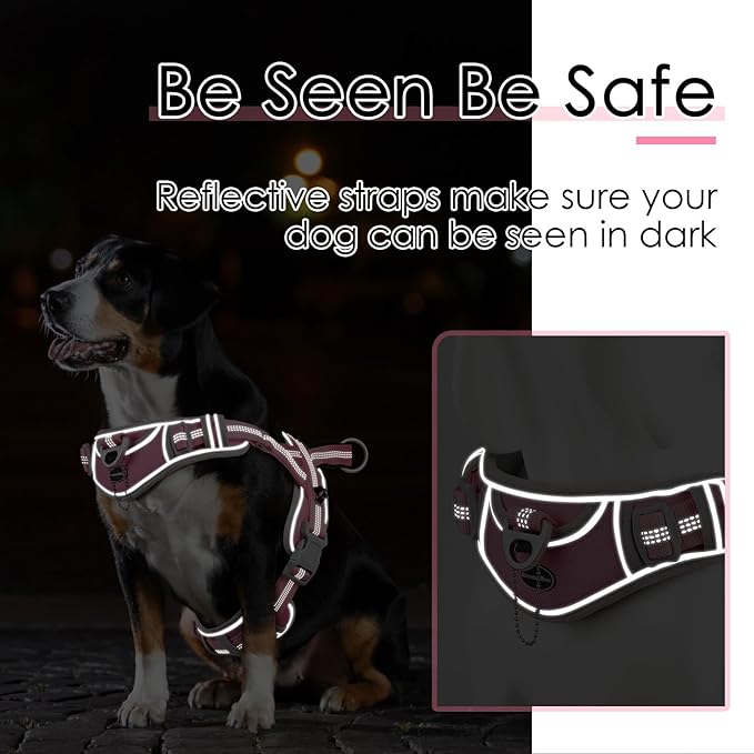 ADVENTUREMORE No Pull Large Dog Harness, Sport Dog Halter Harness Reflective Breathable Dog Vest Escape Proof Dog Harness with Easy Control Front Clip Handle for Training Walking XL Pink