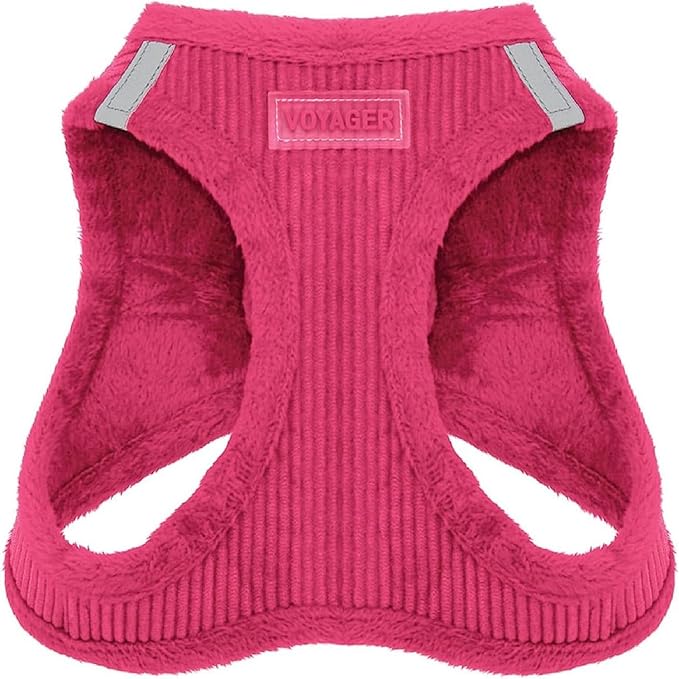 Best Pet Supplies - All Weather Plush, Reflective, No Pull Harness for Small, Medium Dogs, Cats - Secure with Hook & Loop Fastener, Buckle, Double D-Rings - Fuchsia Corduroy, L