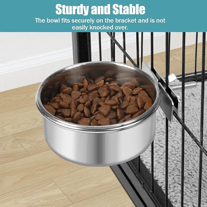 Dog Bowl Stainless Steel Dog Bowls Pet Hanging Food Water Bowl Cage Feeding Cup Feeder for Dogs Cats Rabbits Birds Small Animal (Small (2pcs)