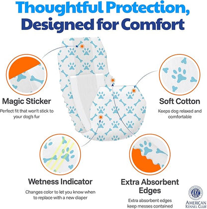 American Kennel Club Male Dog Wrap, Disposable Diapers with Wetness Indicator, Small, 50 Count