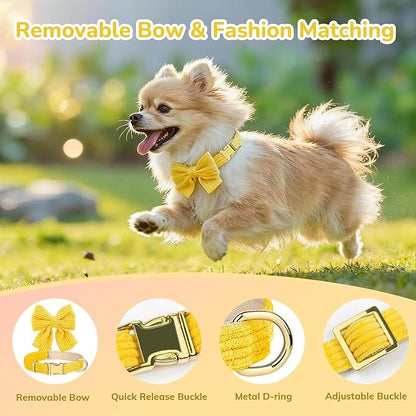 Small Dog Collar Harness and Leash Set, Dog Harness no Pull with Bowtie, Breathable Cotton Adjustable Pet Puppy Harness, Easy Walk Dog Harness, S(14–18.9")