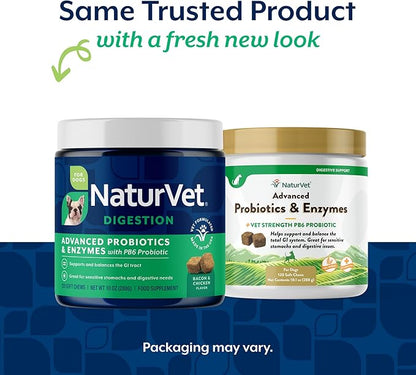 NaturVet Advanced Probiotics & Enzymes, PB6 Dog Soft Chews to Help Sensitive Stomachs and Digestive Issues, Hickory Smoked Bacon Flavored Pet Supplement for Dogs Over 6 Weeks, 120 Count Jar