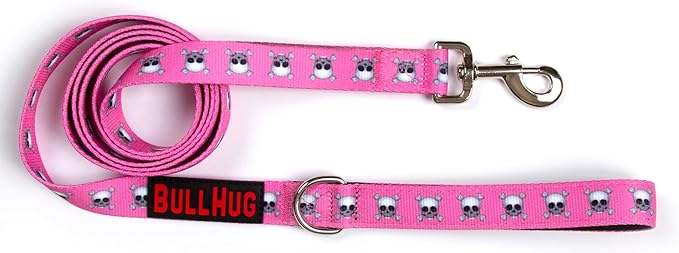 BULLHUG 6 FT Bulldog Leash with Padded Handle. Perfect for French Bulldogs, Pugs & All Breeds. Leash for Walking, Training Lead (Pink Skull)