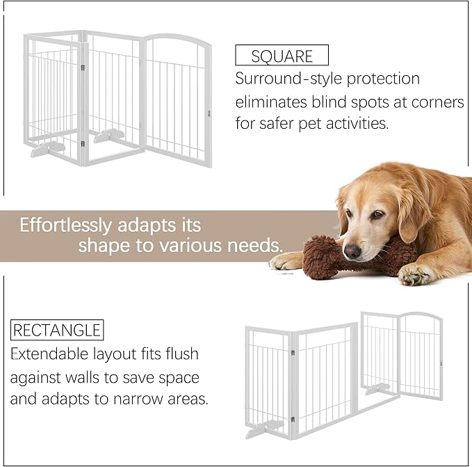 Vantas Folding Pet Gate 96" Wide, 30" Tall No-Assembly Metal Dog Gate, Freestanding Wire Pet Puppy Safety Fence, Extra Wide with 2PCS Support - White