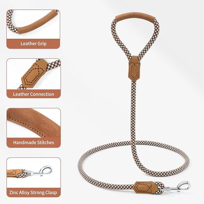 Mile High Life | Premium Leather Dog Leash | Strong Rope Leash | Leather Handle | Zinc Alloy Strong Clasp | Small Medium Large Dogs | 4/5/6 Feet(Brown, 48 Inch (Pack of 1))