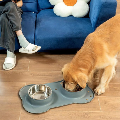 Conlun Dog Bowls with Non-Slip Silicone Mat, Spill Proof Large Food & Water Bowls Set, Easy Clean Dog Food Dish, Dishwasher Safe, Suitable for Dogs Cats Pet Under 90lbs, Large, Grey
