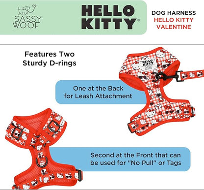 Sassy Woof Dog Adjustable Harness - Hello Kitty® Red Classic - XL, Breathable Mesh, No Pull Design with Two D-Rings, Patented Design, Perfect for Extra-Large Dogs