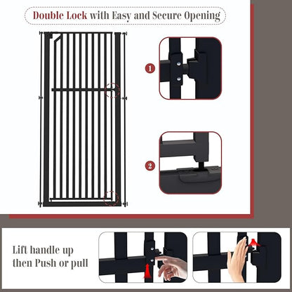 Glaf Extra Tall Pet Gate 63" Pressure Mounted Cat Door Safety Metal Cat Gate Adjustable Width Dog Door Auto-Close Dog Gate for Doorways, Stairs, Kitchen, Hallway (Black, 29.92-33.46")