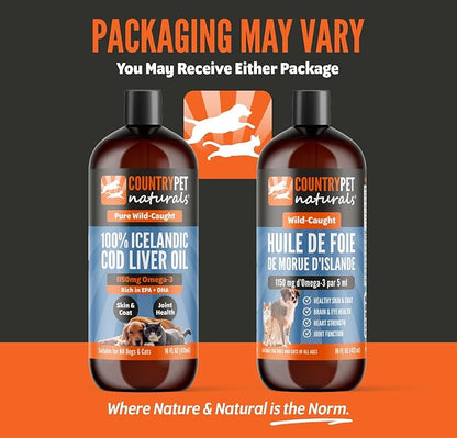 Wild-Caught Pure Icelandic Cod Liver Oil for Dogs & Cats,1150 mg Omega-3 per TSP, High EPA & DHA, Natural Vitamins A & D, Supports Healthy Skin & Coat & Mobility, Single-Ingredient, 100% Pure