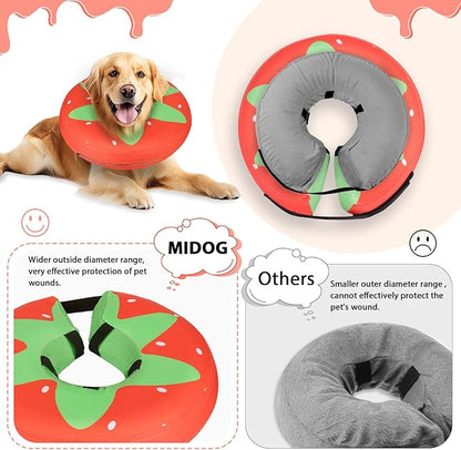 MIDOG Soft Inflatable Dog Cone,Donut E-Collar Alternative for After Surgery, Prevents Licking,Allowing Normal Eating & Vision,Comfortable Recovery Collar for Small Medium Large Dogs&Cats,Strawberry-XL