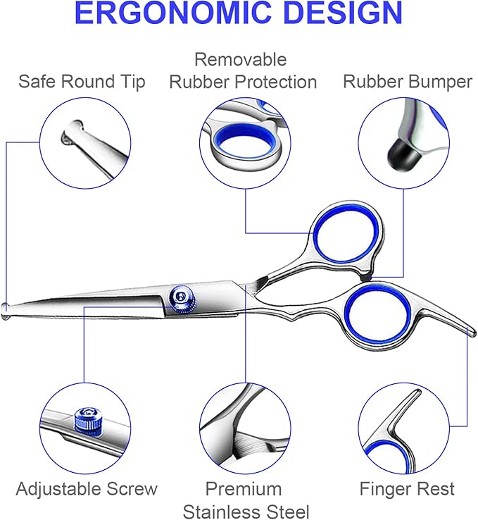 TINMARDA Professional Dog Grooming Scissors Kit, Titanium Coated Dog Scissors for Grooming, 5 in1 Grooming Shears Kit for Dogs Cat Pet At Home
