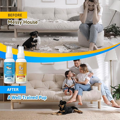 Dog Potty Training Spray Kit: Here Potty Trainer & Not Here Bitter Deterrent Spray - Anti Chew Stop Peeing Urine Marking - Indoor & Outdoor Grass Pad Toilet Spot Odor Repellent for Puppies Dogs