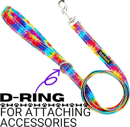 EcoBark Dog Leash - Soft & Reflective Comfort Leashes with Padded Handle - Safe, Strong, & Durable for Small, Medium or Large Dogs (Tie Dye)