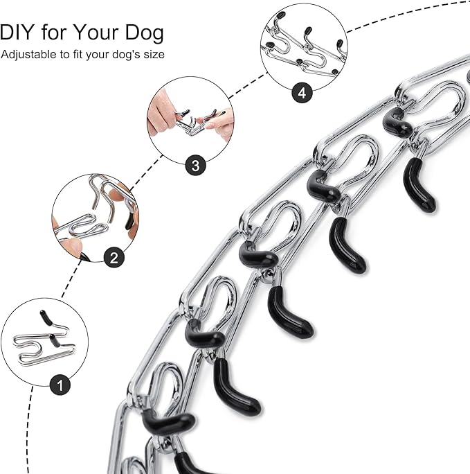 Prong Collar for Dogs Adjustable No Pull Dog Choke Pinch Training Collar with Comfortable Rubber Tip for Small Medium Large Dogs (Large, Black)