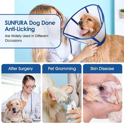 SUNFURA Dog Cones - Cone for Dogs to Stop Licking, Soft Dog Recovery Cone Collar with Detachable Clear Shield, Adjustable E-Collar Alternative for Medium Dogs, Blue Medium
