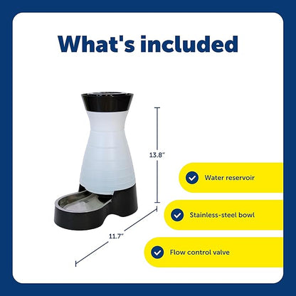 PetSafe Healthy Pet Water Station - Medium, 128 oz Capacity - Gravity Pet Water Fountain, Automatic Cat Water Fountain, Dog Water Fountain, Water Dispenser - Removable Stainless Steel Bowl Included