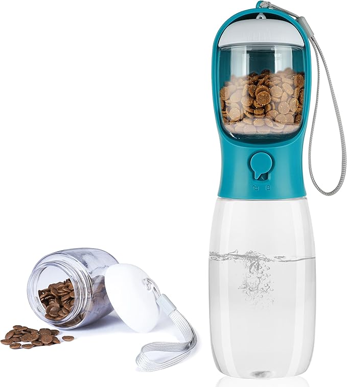 Dog Water Bottle with Food Container, Portable Leak Proof Pet Water Dispenser for Walking Hiking Travel, Puppy Essentials Accessories for Small Large Dogs, Dog Gifts (10oz/15oz/19oz)