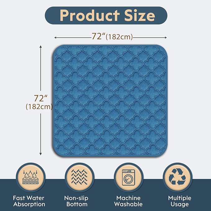 FunFurry Washable Pee Pads for Dogs - 1 Pack Reusable Pee Pads，Waterproof Puppy Pads，Pet Training Pads，Super Absorbent with Dog Paw Shape Non-Slip Backing (Blue, 72" X 72" - 1 Pack)