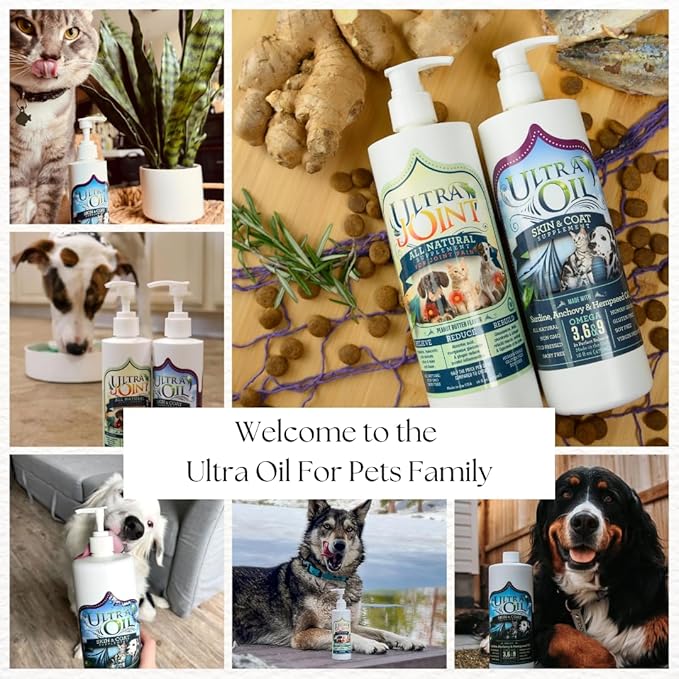 Ultra Oil Skin and Coat Supplement for Dogs and Cats with Hemp Seed Oil, Flaxseed Oil, Grape Seed Oil, Fish Oil for Relief from Dry Itchy Skin, Dull Coat, Hot Spots, Dandruff, and Allergies 128 Ounce