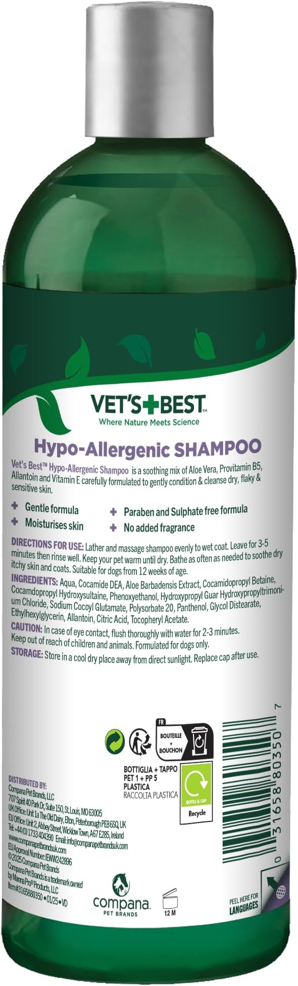 Vet's Best Hypo-Allergenic Shampoo for Dogs | Dog Shampoo for Sensitive Skin | Relieves Discomfort from Dry, Itchy Skin | Cleans, Moisturizes, and Conditions Skin and Coat , 16 oz