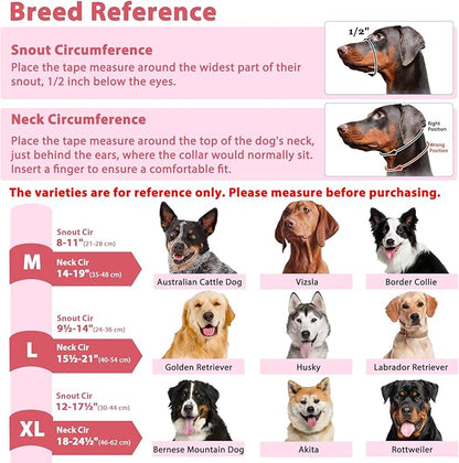 BARKLESS Soft Dog Head Collar, Patented Padded No Pull Head Halter, Training Nose Leash with Safety Link for Medium Large Dogs, Adjustable Muzzle Leash, Easy Control for Walking(Pink, M)
