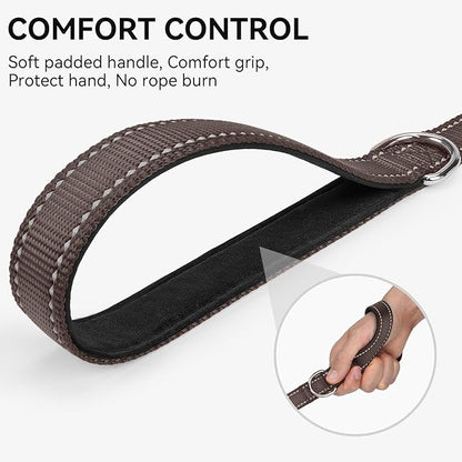 Joytale Double-Sided Reflective Dog Leash, 6 FT/5 FT/4 FT, Padded Handle Nylon Heavy Duty Leashes for Small & Medium Dogs Walking, Brown, 5FT