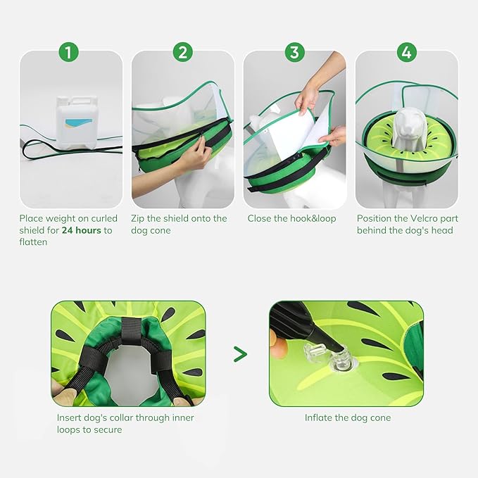 Supet Raised Inflatable Dog Cone After Surgery - Adjustable Recovery Donut Collar with Removable Shield to Stop Licking Wounds & Protect Stitches - Soft Dog Cone Alternative for Medium Dogs (Kiwi,M)