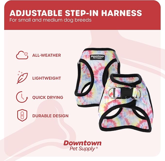 Downtown Pet Supply Step-in Dog Harness – No Pull, Adjustable Padded Mesh with Reflective Trim, Secure Buckle Strap – Comfortable & Breathable Small Dog Harness, X-Large, Tie Die