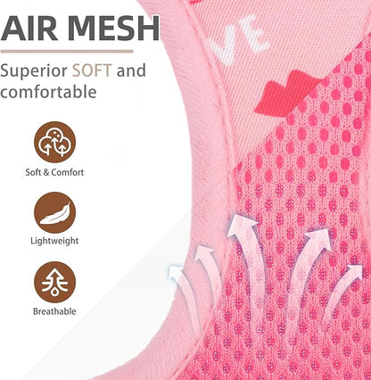 PUPTECK Adjustable Dog Harness Collar and Leash Set Step in No Pull Pet Harness for Small Medium Dogs Puppy and Cats Outdoor Walking Running, Soft Mesh Padded Reflective Vest Pink Red Heart Harnesses